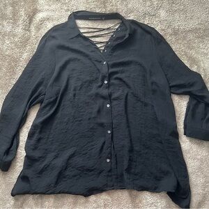 Rock & Republic navy blue button up blouse size 3x
